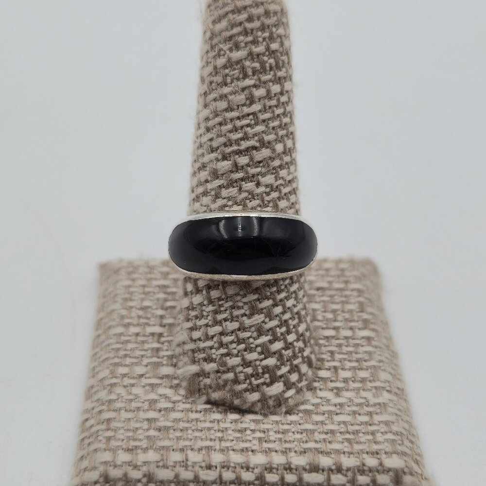 Size 9.25 Sterling Silver Black Inlayed Solid Band Ring A4293